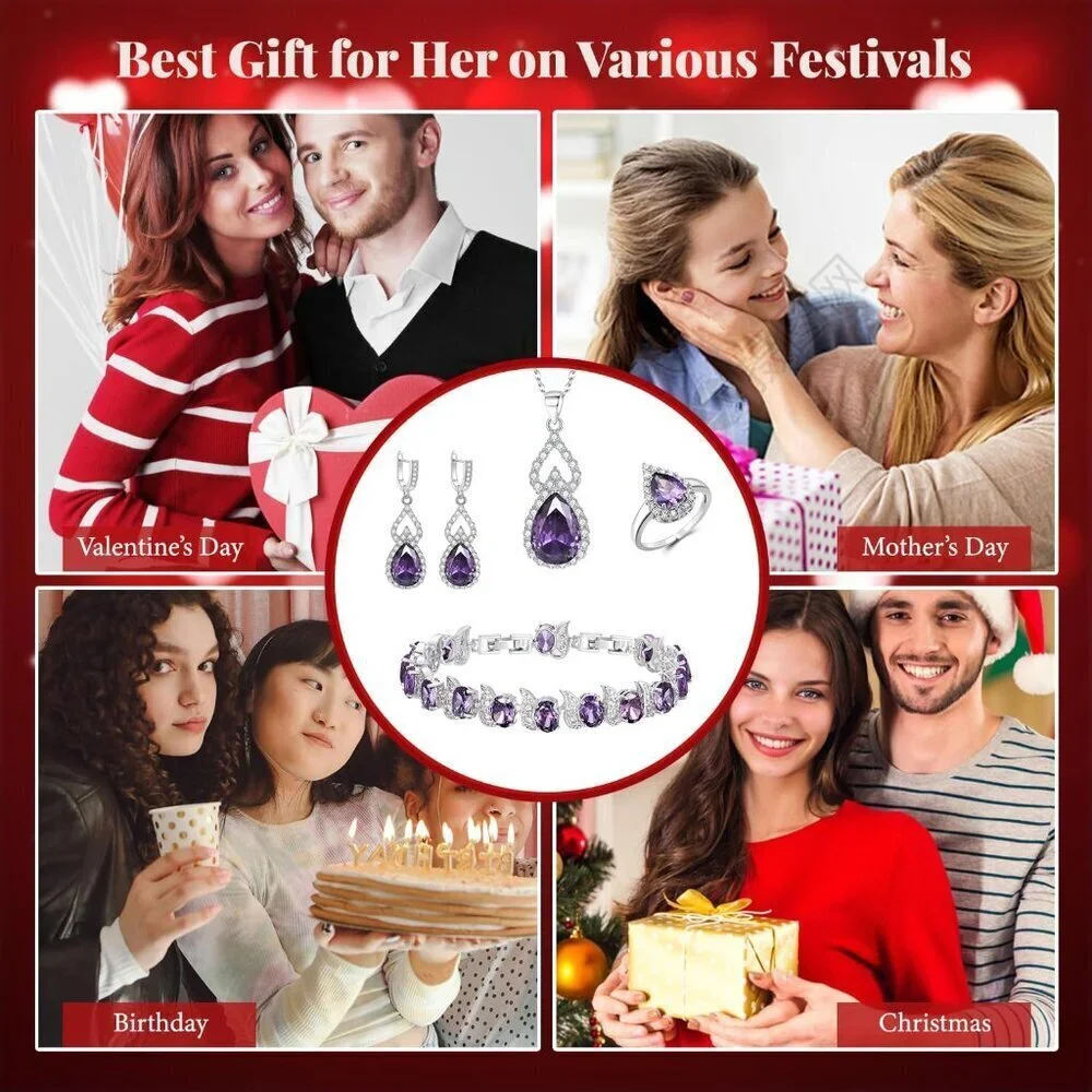 Wedding Jewelry Set for Women Bridal Bridesmaid Cubic Zirconia Necklace Earrings